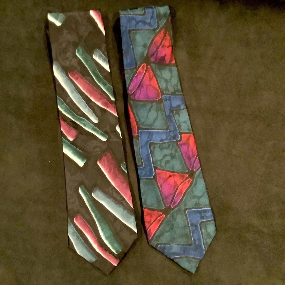 Robert Daskal lot of 2 Vintage hand painted silk neck ties